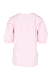 Product shot of the Cotton Jersey Puff Sleeve Top – Pink in colour Pink, from the back