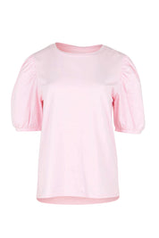 Product shot of the Cotton Jersey Puff Sleeve Top – Pink in colour Pink, from the front