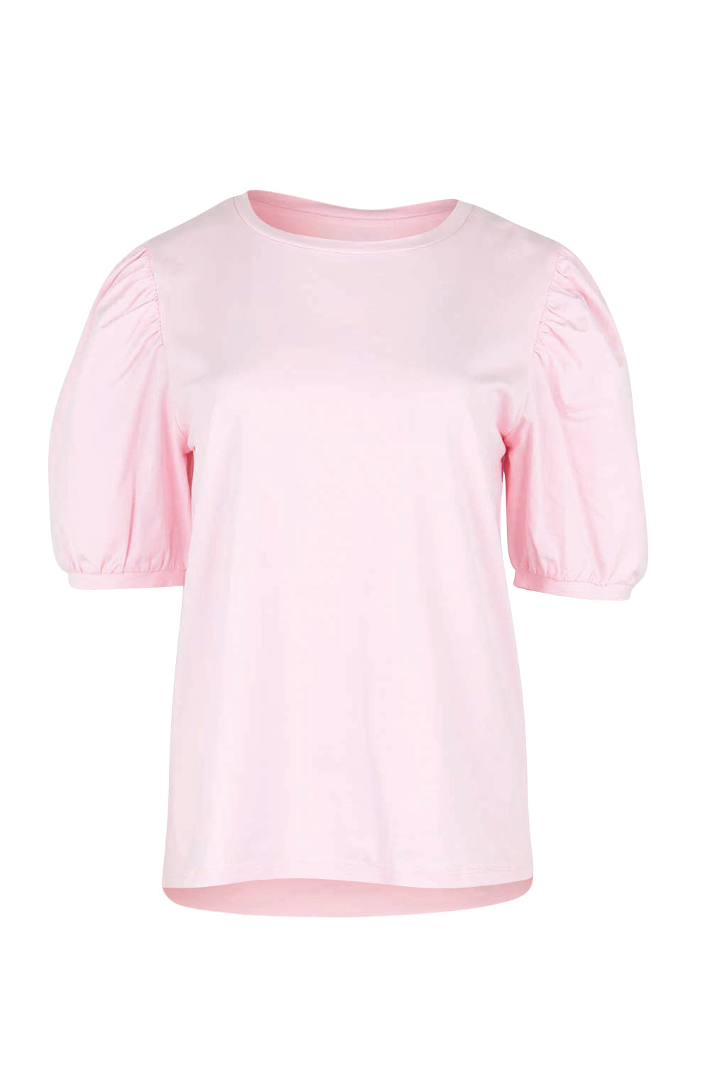Product shot of the Cotton Jersey Puff Sleeve Top – Pink in colour Pink, from the front