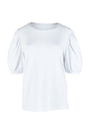 Product shot of the Cotton Jersey Puff Sleeve Top in colour White (White), from the front