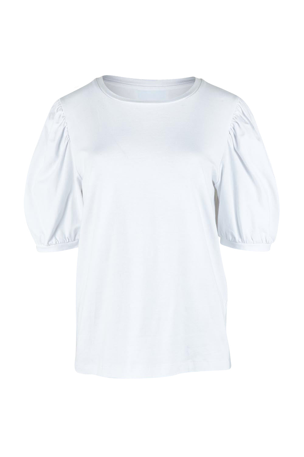 Product shot of the Cotton Jersey Puff Sleeve Top in colour White (White), from the front