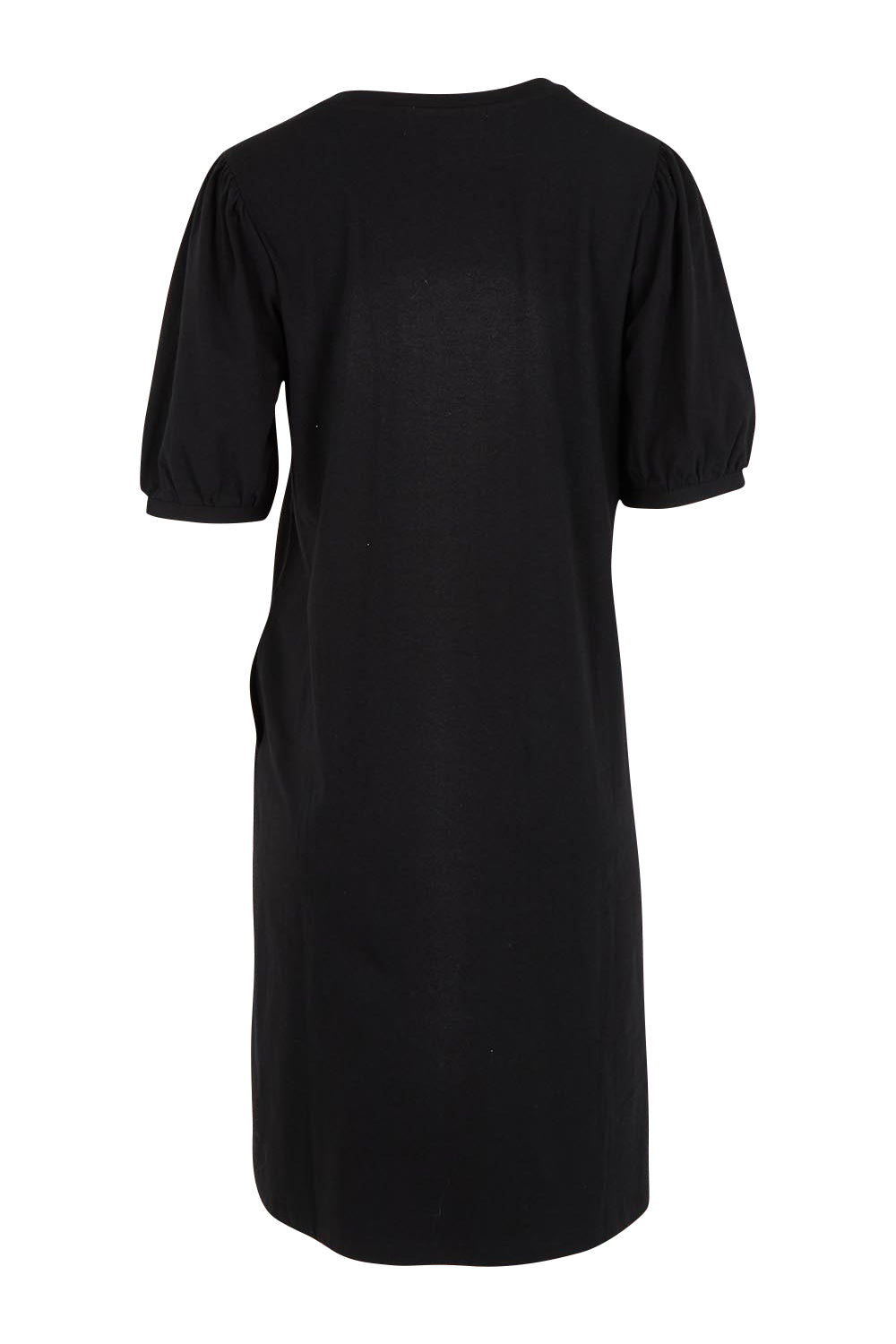 Product shot of the Cotton Jersey Puff Sleeve Dress in colour Black (Black), from the back