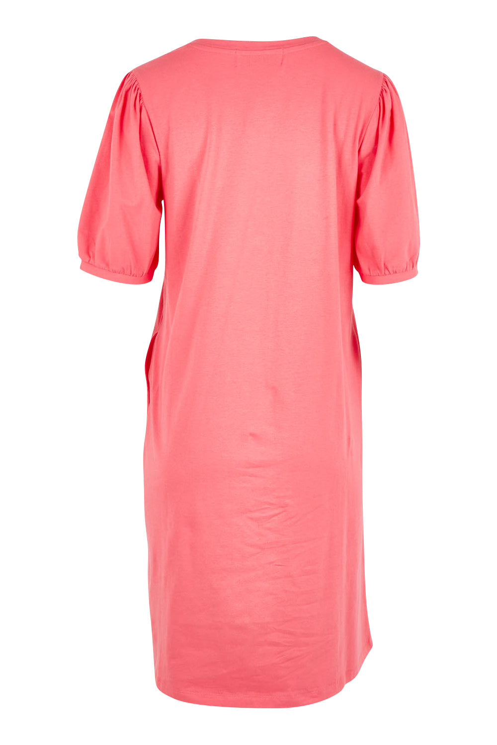 Product shot of the Cotton Jersey Puff Sleeve Dress in colour Coralpink (Pink), from the back