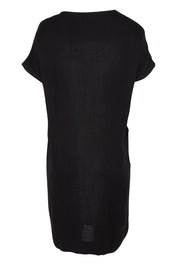 Product shot of the Viscose Linen Short Sleeve Dress in colour Black (Black), from the back