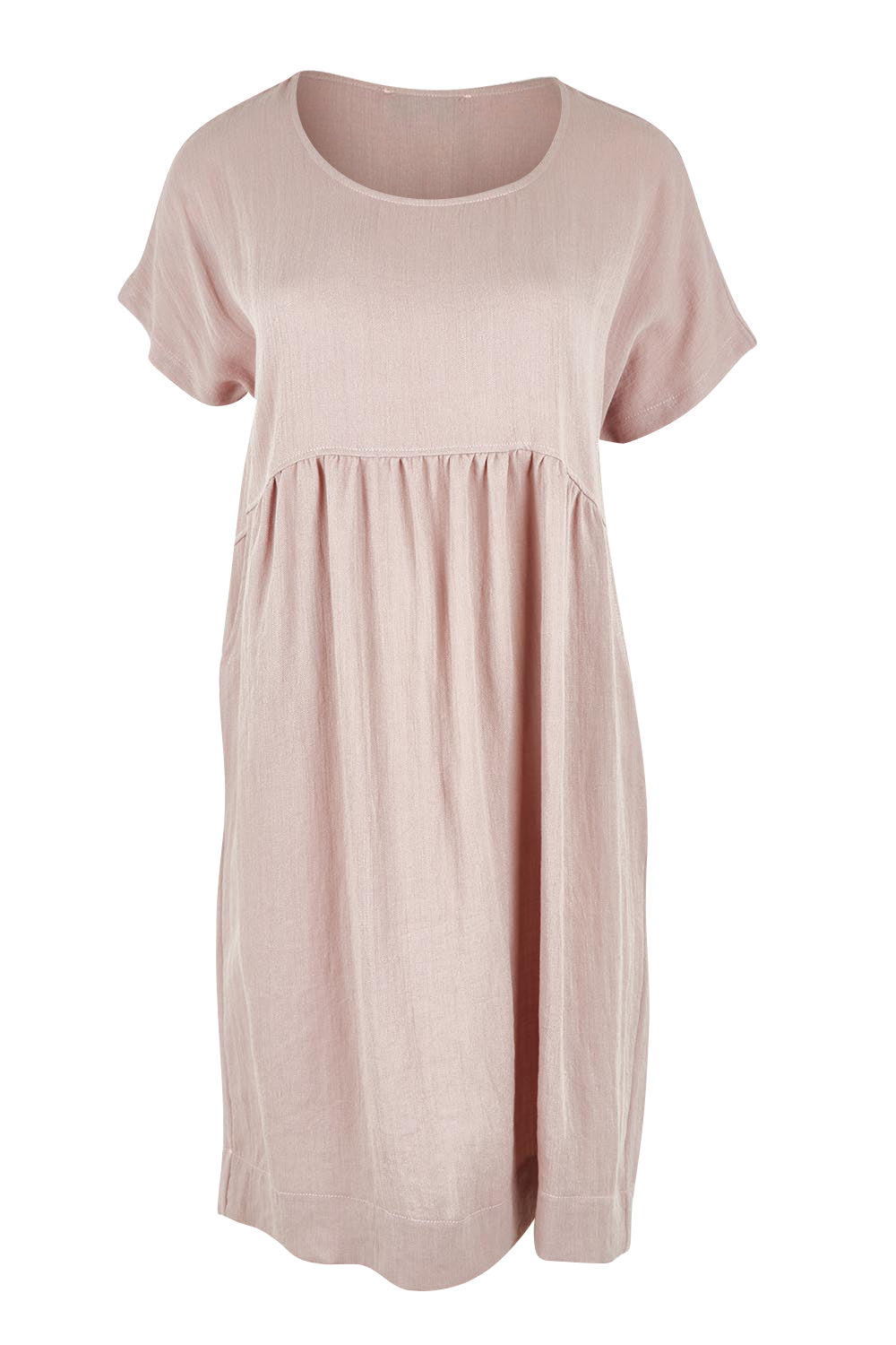 Product shot of the Viscose Linen Short Sleeve Dress in colour Dustypink (Pink), from the front