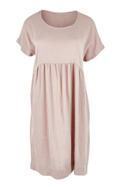 Product shot of the Viscose Linen Short Sleeve Dress in colour Dustypink (Pink), from the front