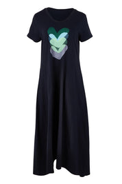 Product shot of the Heart Logo Cotton Dress in colour Deepnavy (Blue), from the front