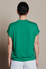 Model Katie wearing size 10 of the Cap Sleeve Tee in colour Green (Green), from the back