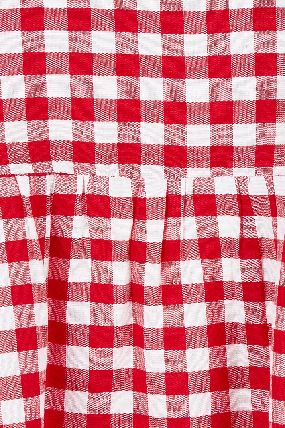 Product shot of the Cotton Empire Waist Dress in colour Ginghamred (Red), detail
