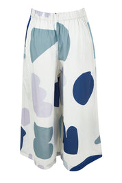 Product shot of the Cotton Pull On Pant in colour Abstract (Blue), from the back