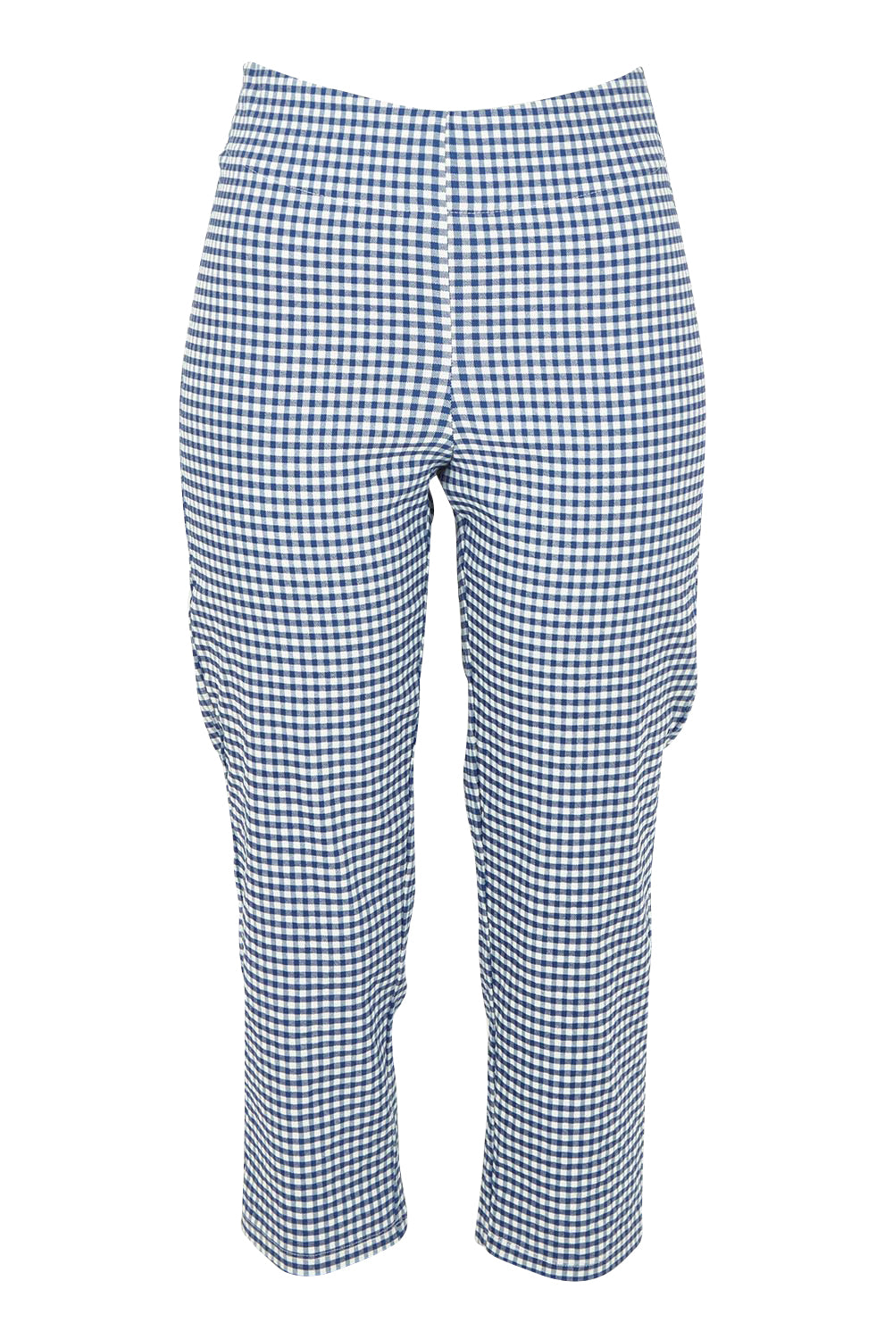 Product shot of the Check Cotton Pull On Pant in colour Blue (Blue), from the front