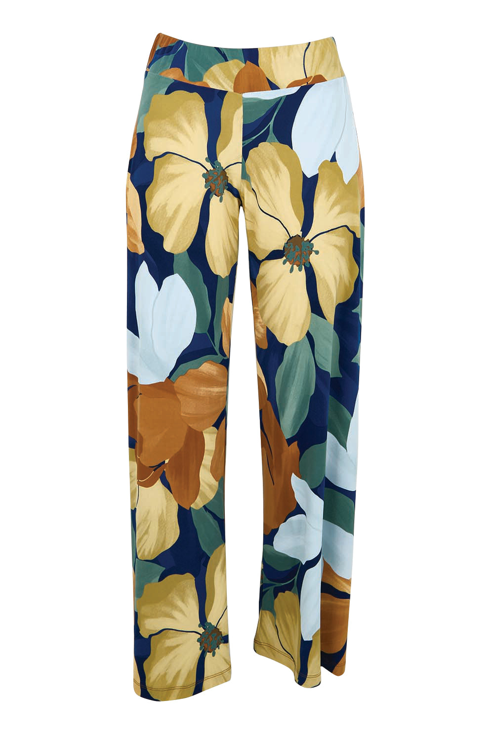 Product shot of the Printed Straight Leg Pull On Pant – Amberflora in colour Amberflora, from the front