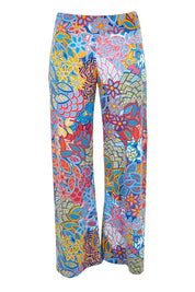 Product shot of the Printed Straight Leg Pull On Pant in colour Petalpop, from the front