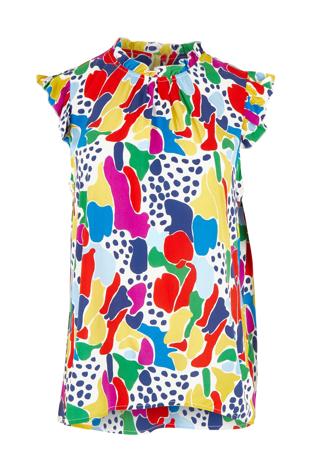 Product shot of the Frill Flutter Top in colour Jazzpop, from the front