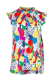 Product shot of the Frill Flutter Top in colour Jazzpop, from the front