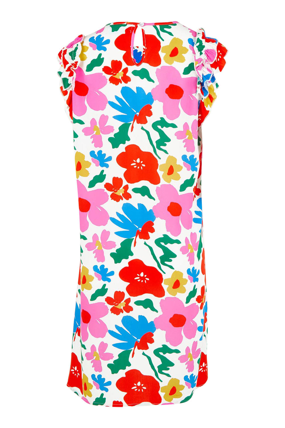 Product shot of the Printed Sleeveless Dress in colour Bloompop, from the back