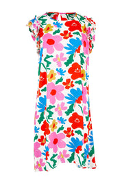 Product shot of the Printed Sleeveless Dress in colour Bloompop, from the front