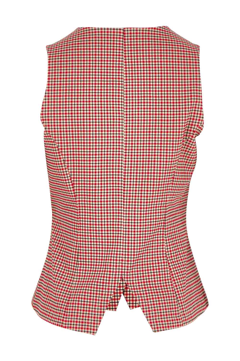 Product shot of the Stretch Check Vest in colour Redcheck (Red), from the back