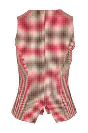 Product shot of the Stretch Check Vest in colour Redcheck (Red), from the back