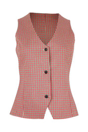 Product shot of the Stretch Check Vest in colour Redcheck (Red), from the front