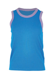 Product shot of the Cotton Blend Tank Top – Blue in colour Blue, from the front