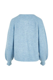 Product shot of the Wool Blend Ribbed Cardigan in colour Lightblue (Blue), from the back