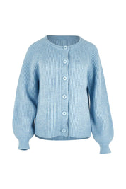 Product shot of the Wool Blend Ribbed Cardigan in colour Lightblue (Blue), from the front