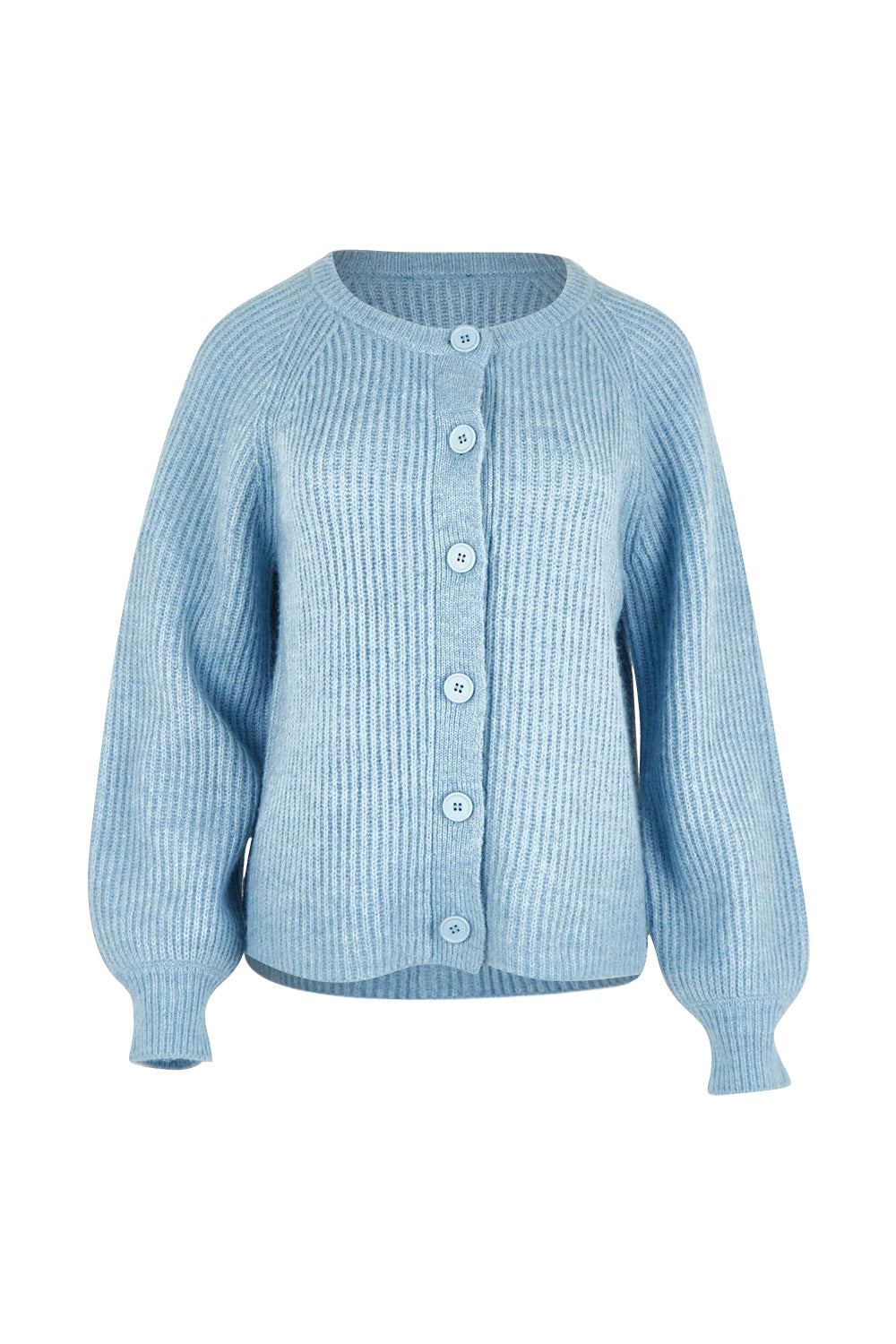 Product shot of the Wool Blend Ribbed Cardigan in colour Lightblue (Blue), from the front