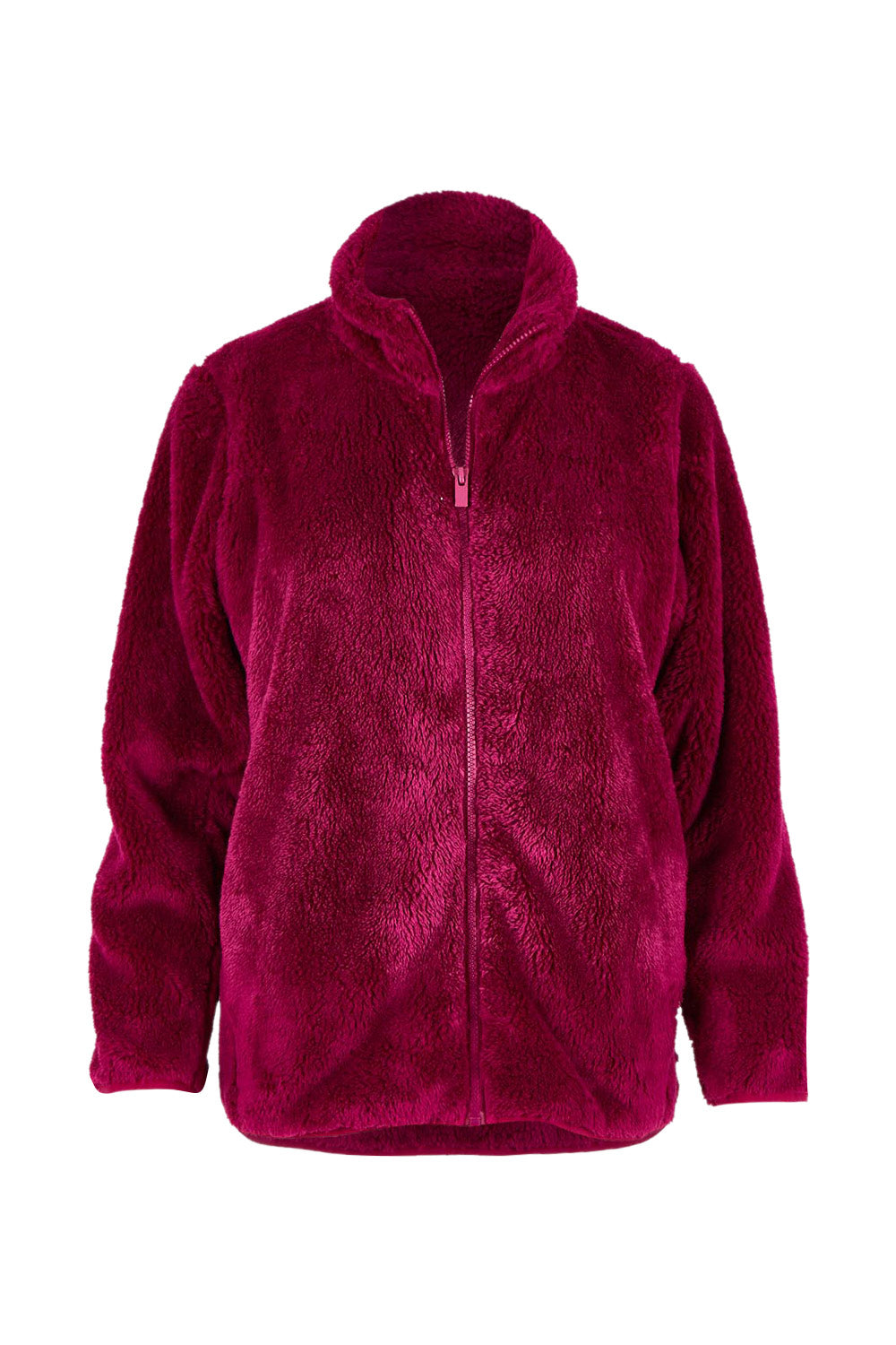 Product shot of the Fluffy Jacket - Cerise in colour Cerise, from the front