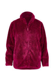 Product shot of the Fluffy Jacket - Cerise in colour Cerise, from the front