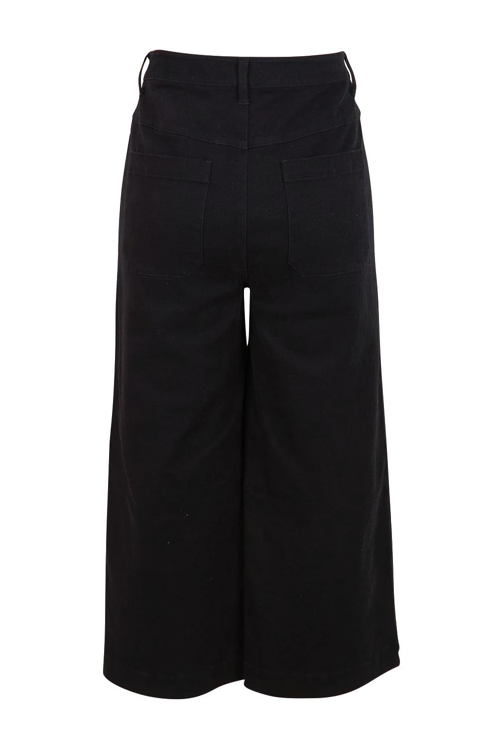 Product shot of the Cropped Denim Patch Pocket Jean – Black in colour Black, from the back