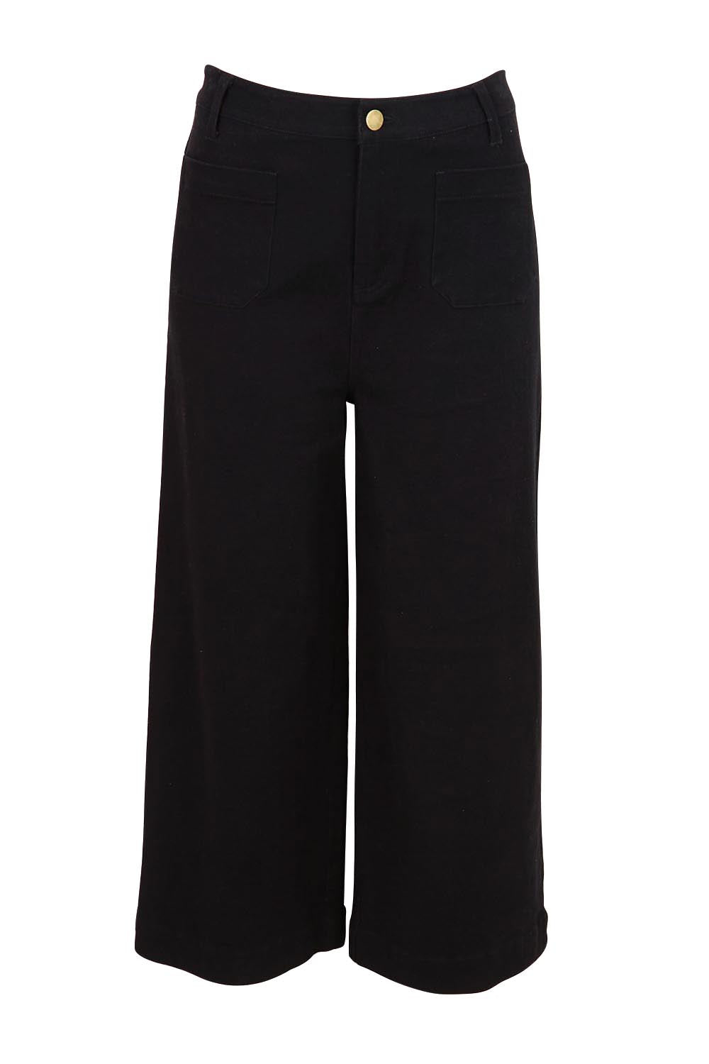 Product shot of the Cropped Denim Patch Pocket Jean – Black in colour Black, from the front