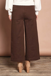 Model Katie wearing size 10 of the Cropped Denim Patch Pocket Jean in colour Chocolate, from the back