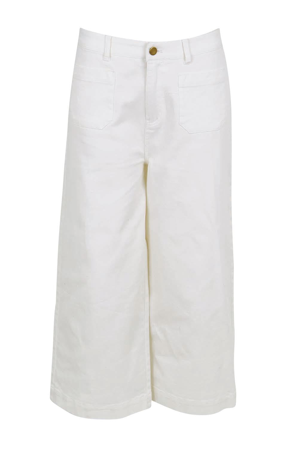 Product shot of the Cropped Denim Patch Pocket Jean – White in colour White, from the front