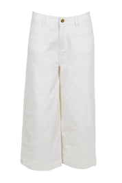 Product shot of the Cropped Denim Patch Pocket Jean – White in colour White, from the front