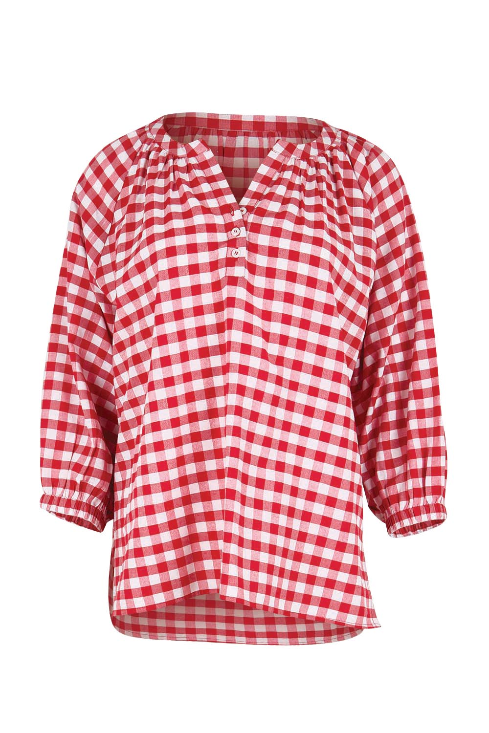 Product shot of the Cotton Gingham Blouse – Red in colour Red, from the front