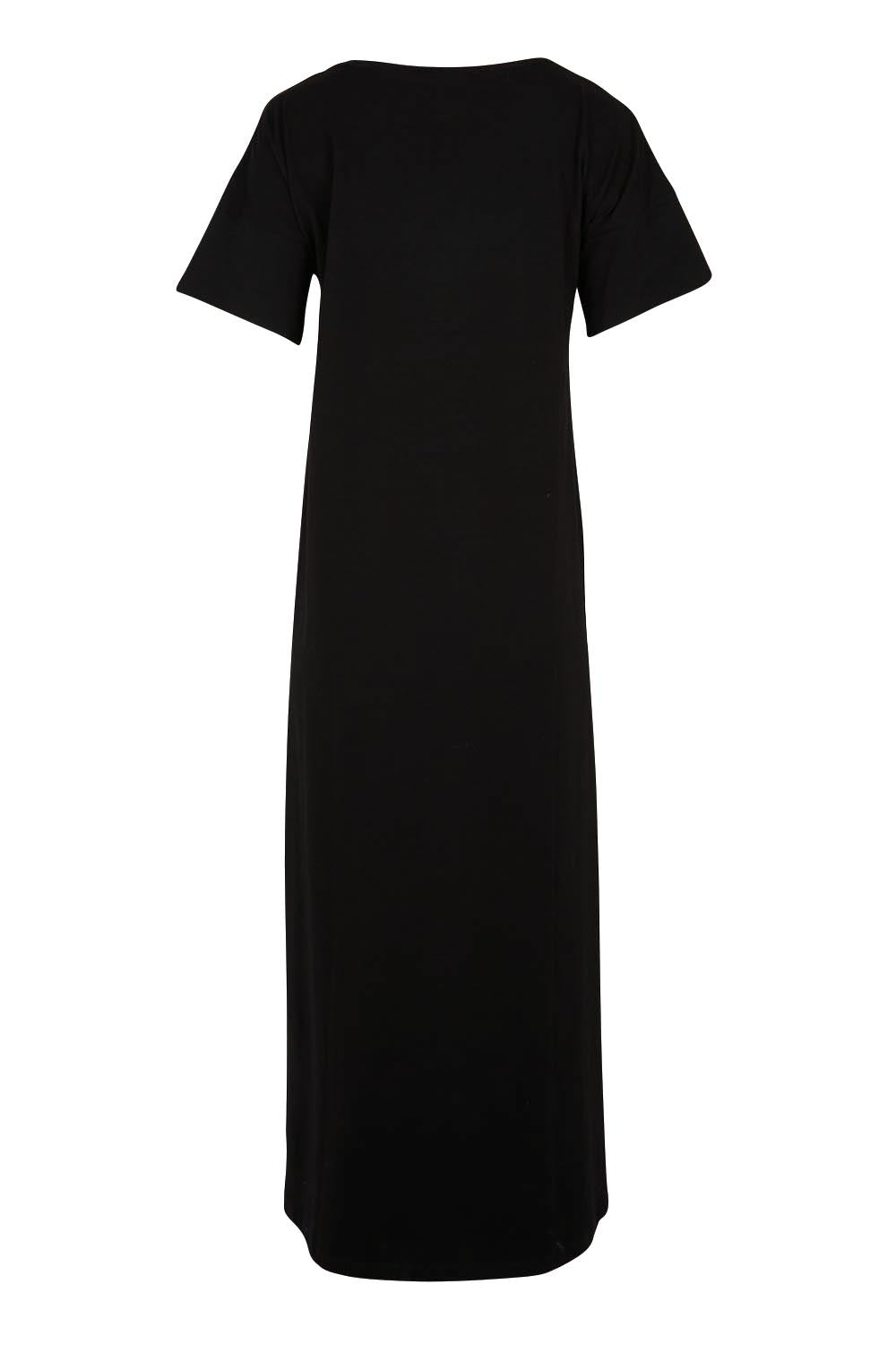 Product shot of the Cotton Jersey T-Shirt Dress – Black in colour Black, from the back