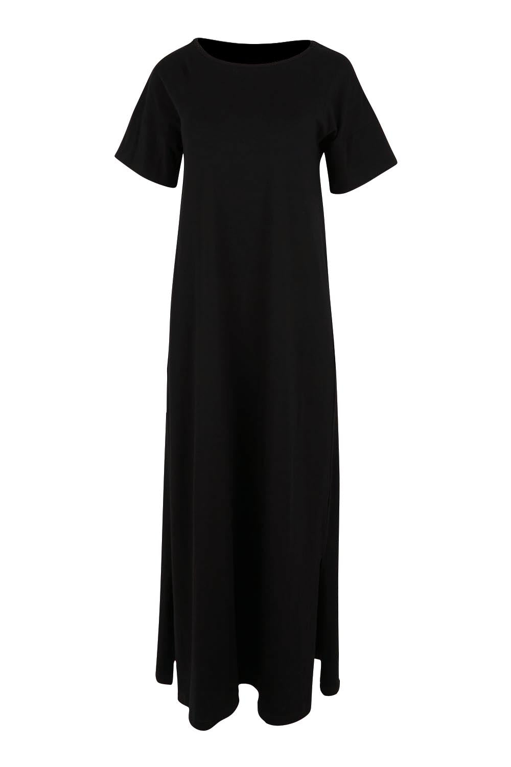 Product shot of the Cotton Jersey T-Shirt Dress – Black in colour Black, from the front