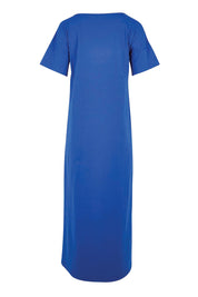 Product shot of the Cotton Jersey T-Shirt Dress – Blue in colour Blue, from the back