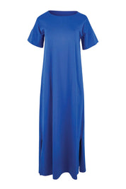 Product shot of the Cotton Jersey T-Shirt Dress – Blue in colour Blue, from the front