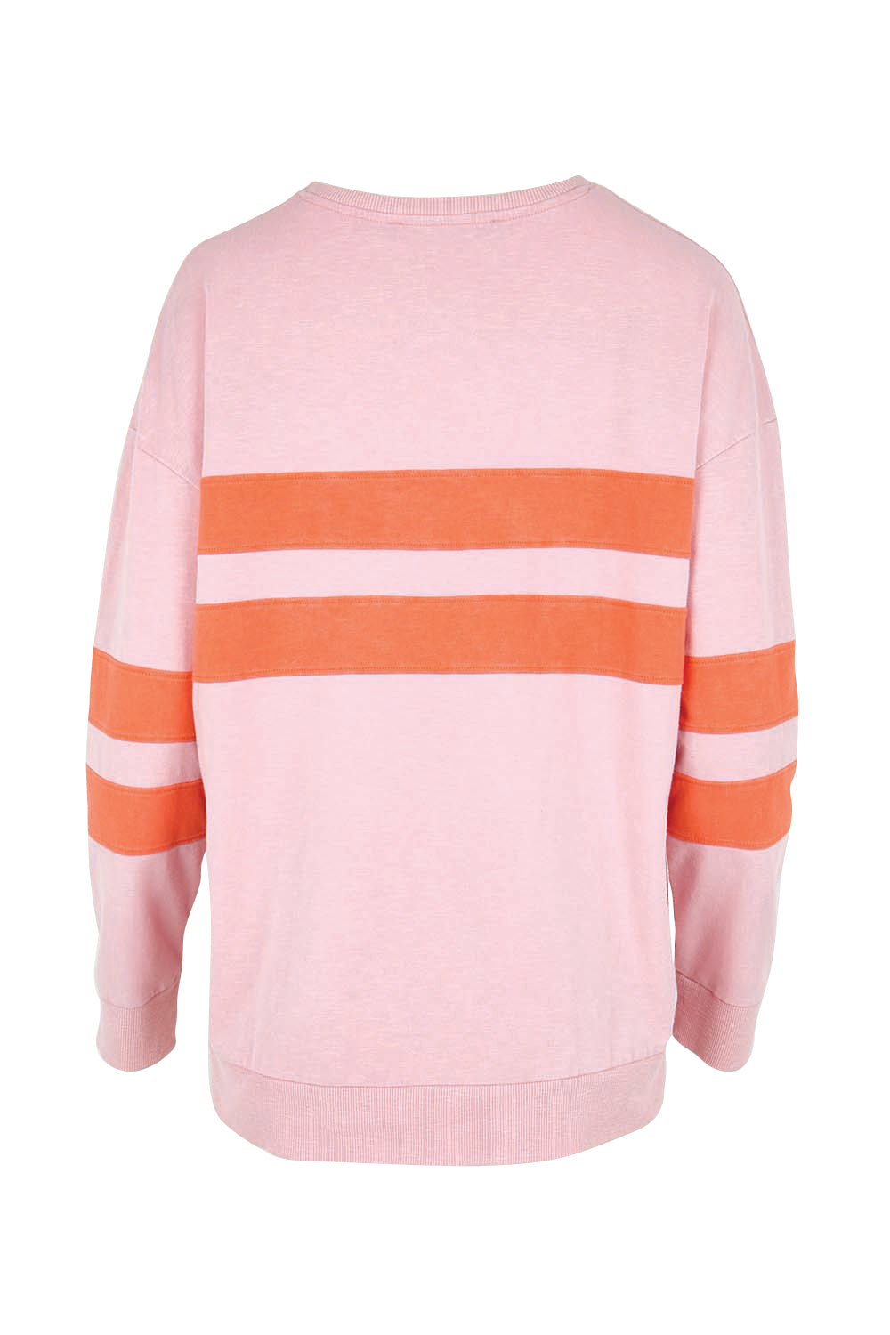 Product shot of the Contrast Stripe Jumper – Pink in colour Pink, from the back