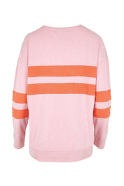 Product shot of the Contrast Stripe Jumper – Pink in colour Pink, from the back