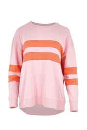 Product shot of the Contrast Stripe Jumper – Pink in colour Pink, from the front
