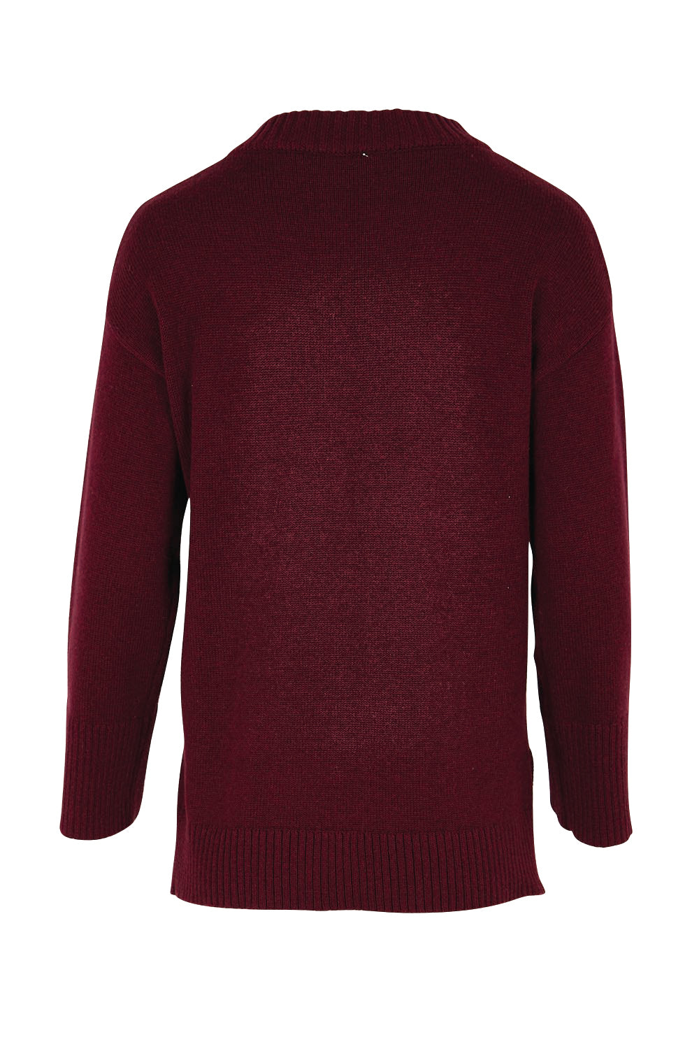 Product shot of the Cotton Wool Cashmere Jumper – Burgundy in colour Burgundy, from the back