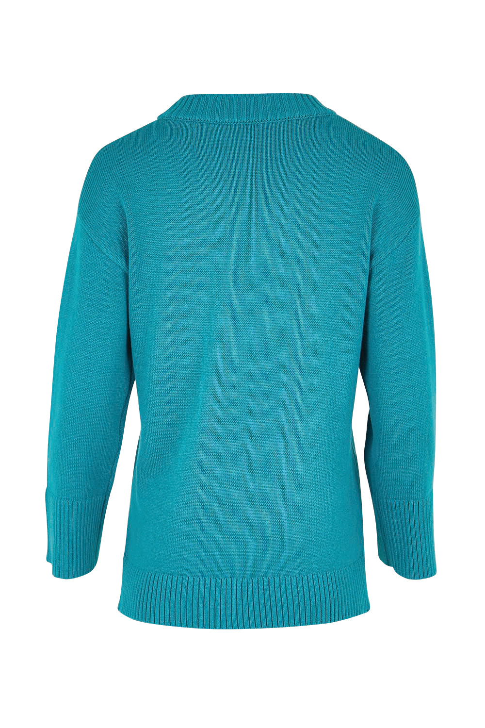Product shot of the Cotton Wool Cashmere Jumper – Teal in colour Teal, from the back