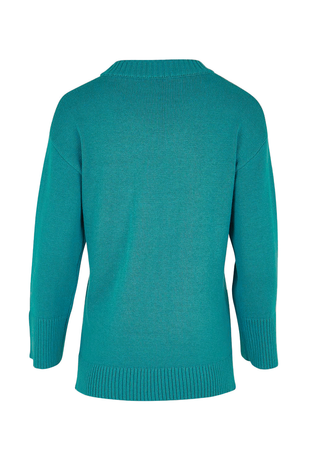 Product shot of the Cotton Wool Cashmere Jumper – Teal in colour Teal, from the back