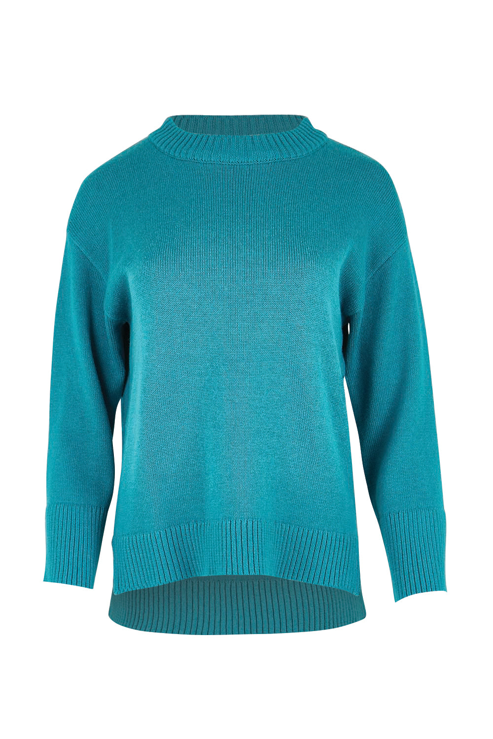 Product shot of the Cotton Wool Cashmere Jumper – Teal in colour Teal, from the front