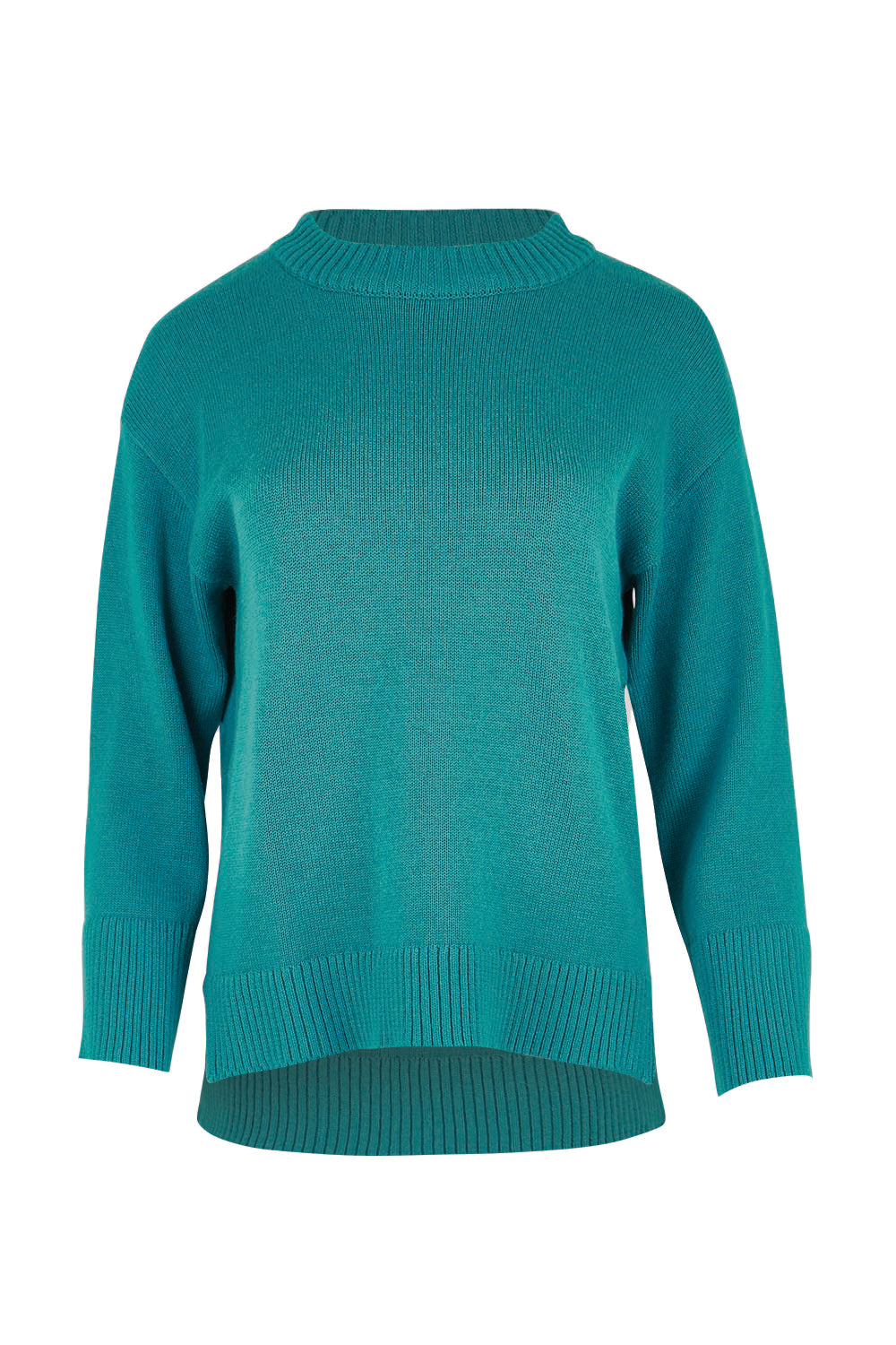 Product shot of the Cotton Wool Cashmere Jumper – Teal in colour Teal, from the front