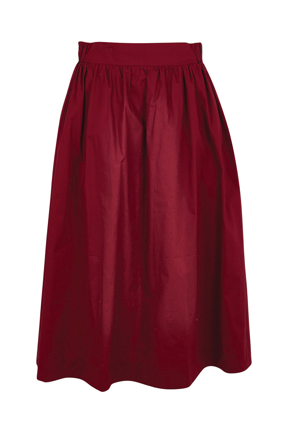 Product shot of the Cotton Blend Midi Skirt – Burgundy in colour Burgundy, from the front