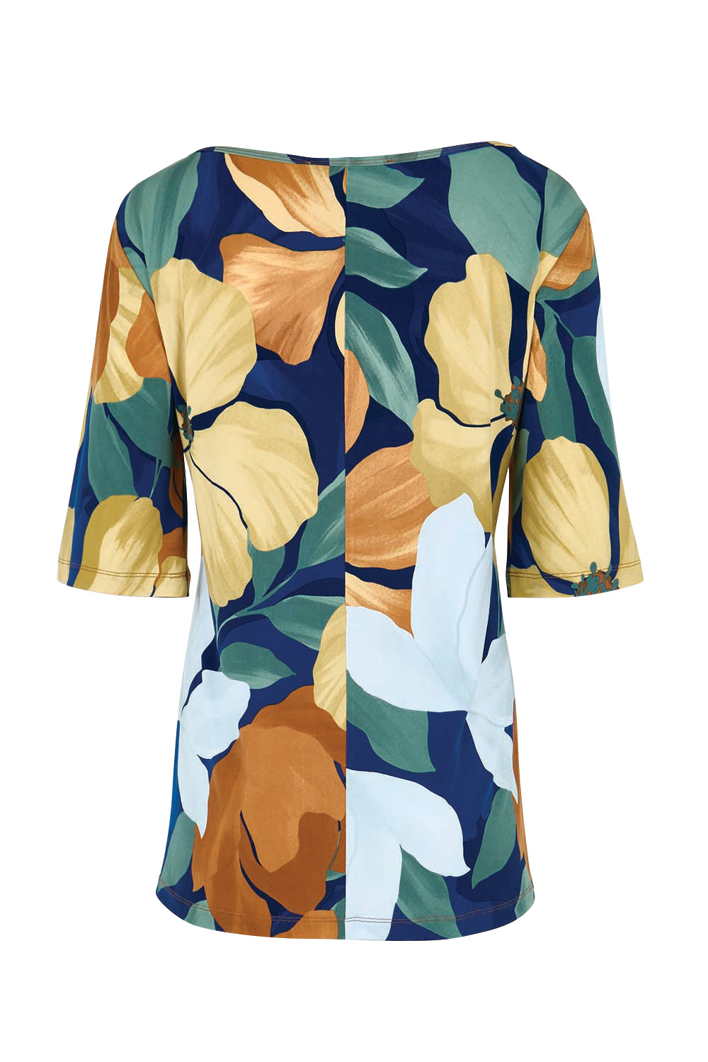 Product shot of the Side Split Tunic Top – Amberflora in colour Amberflora, from the back